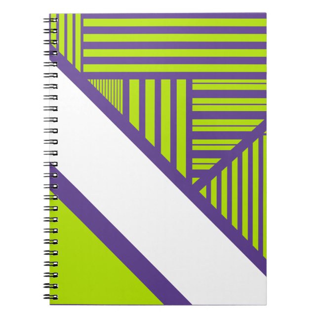 Triangle Stripes in Lime Green & Purple Notebook (Front)