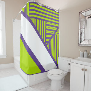 Triangle Stripes in Lime Green & Purple Shower Curtain