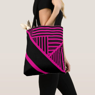 Triangle Stripes in Magenta and Black Tote Bag