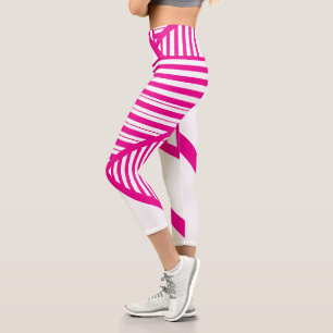 Triangle Stripes in Magenta and White Capri Leggings