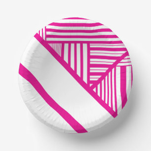 Triangle Stripes in Magenta and White Paper Plate