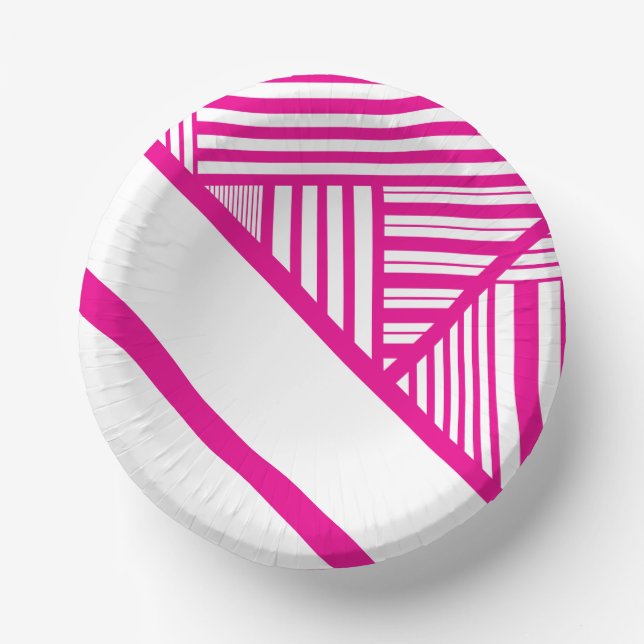 Triangle Stripes in Magenta and White Paper Plate (Front)