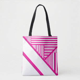 Triangle Stripes in Magenta and White Tote Bag
