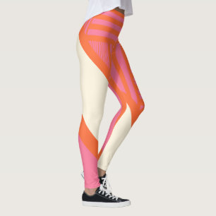 Triangle Stripes in Pink, Orange and Cream Leggings