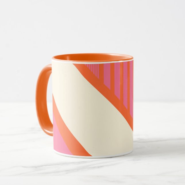 Triangle Stripes in Pink, Orange and Cream Mug (Front Left)