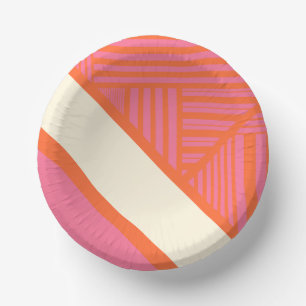 Triangle Stripes in Pink, Orange and Cream Paper Plate