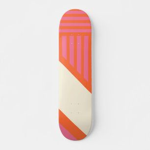 Triangle Stripes in Pink, Orange and Cream Skateboard