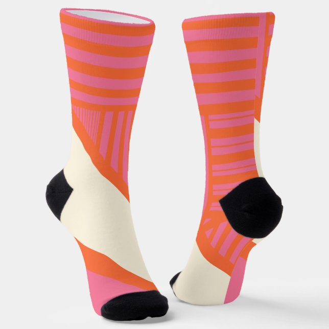 Triangle Stripes in Pink, Orange and Cream Socks (Angled)