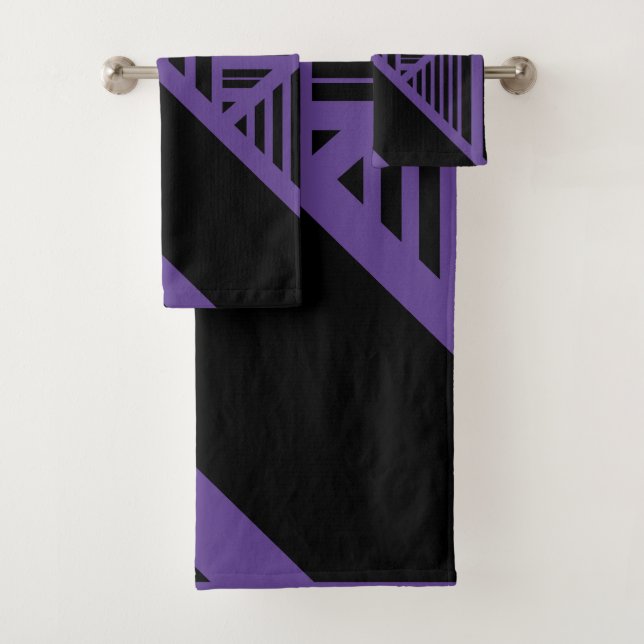 Triangle Stripes in Purple and Black Bath Towel Set (Insitu)
