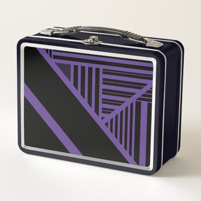Triangle Stripes in Purple and Black Metal Lunch Box (Front)