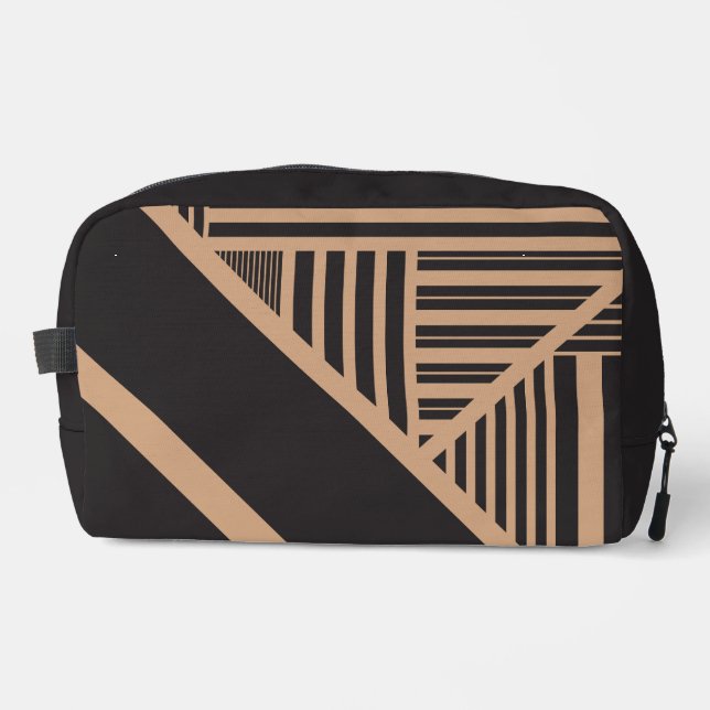 Triangle Stripes in Tan and Black Dopp Kit (Front)