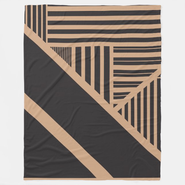 Triangle Stripes in Tan and Black Fleece Blanket (Front)