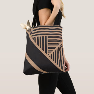 Triangle Stripes in Tan and Black Tote Bag