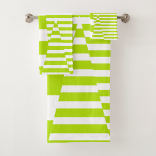 Triangle Stripes - Lime Green and White Bath Towel Set