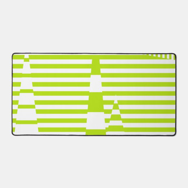 Triangle Stripes - Lime Green and White  Desk Mat (Front)