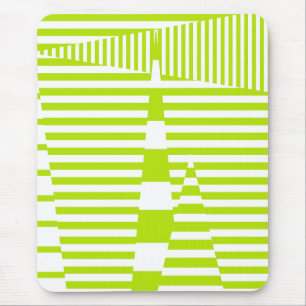 Triangle Stripes - Lime Green and White Mouse Pad