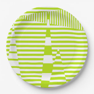 Triangle Stripes - Lime Green and White Paper Plate
