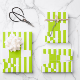 Triangle Stripes - Lime Green and White Wrapping Paper Sheet