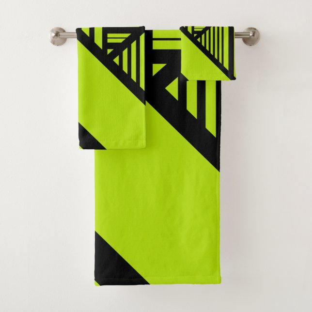 Triangle Stripes - Lime Green Bath Towel Set (Insitu)