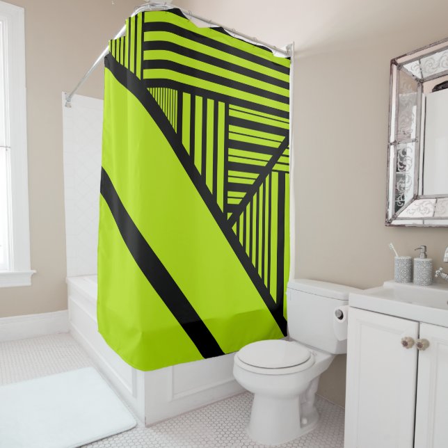 Triangle Stripes - Lime Green Shower Curtain (In Situ)