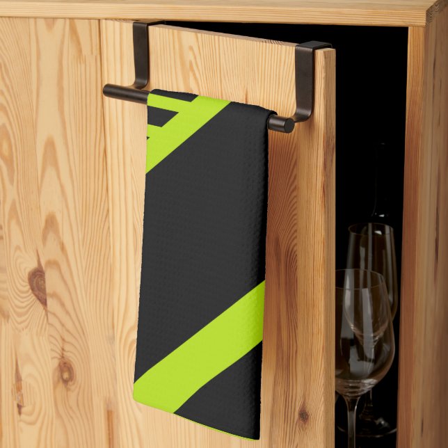 Triangle stripes - Lime Green Tea Towel (Thirds Fold)