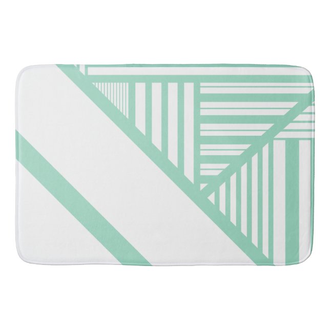 Triangle stripes - Mint Green and White Bath Mat (Front)