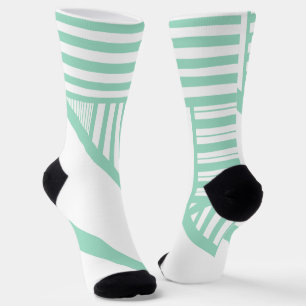 Triangle stripes - Mint Green and White Socks