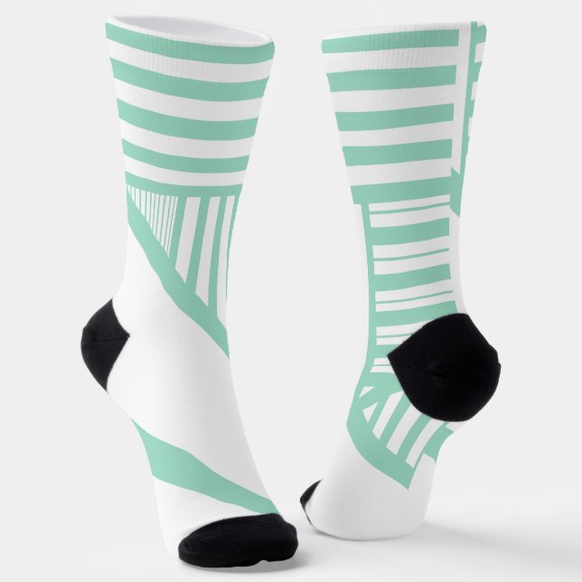 Triangle stripes - Mint Green and White Socks (Angled)