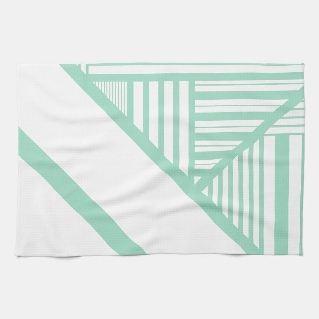 Triangle stripes - Mint Green and White Tea Towel (Horizontal)