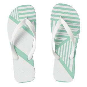 Triangle stripes - Mint Green and White Thongs