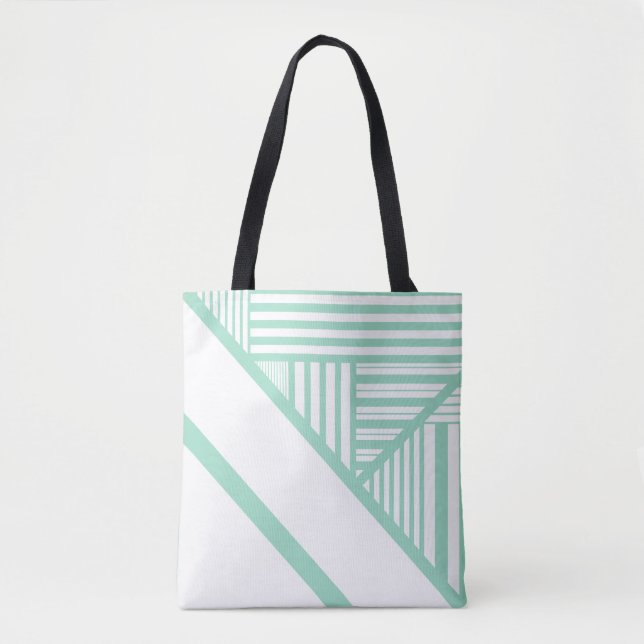 Triangle stripes - Mint Green and White Tote Bag (Front)