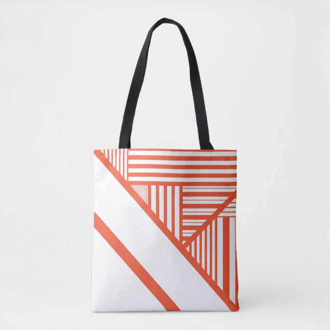 Triangle stripes - Orange and White Tote Bag (Front)