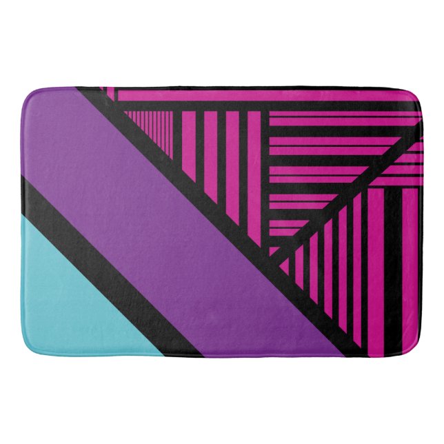 Triangle Stripes - Pink, Purple, Blue and Black  Bath Mat (Front)