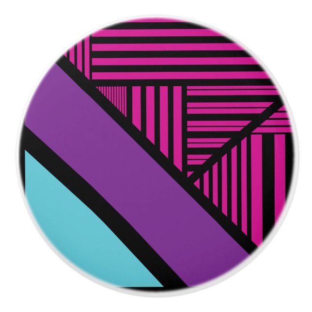 Triangle Stripes - Pink, Purple, Blue and Black  Ceramic Knob (Front)