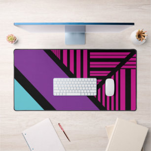 Triangle Stripes - Pink, Purple, Blue and Black  Desk Mat