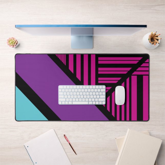 Triangle Stripes - Pink, Purple, Blue and Black  Desk Mat (Office 1)