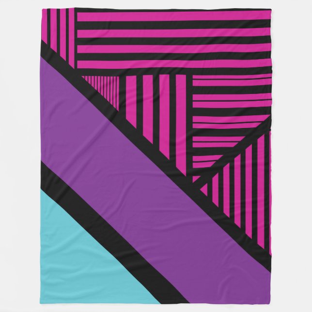 Triangle Stripes - Pink, Purple, Blue and Black  Fleece Blanket (Front)