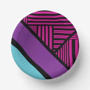 Triangle Stripes - Pink, Purple, Blue and Black Paper Plate