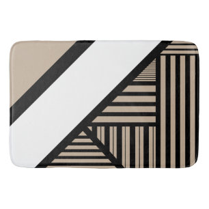 Triangle Stripes - Taupe, Black and White Bath Mat