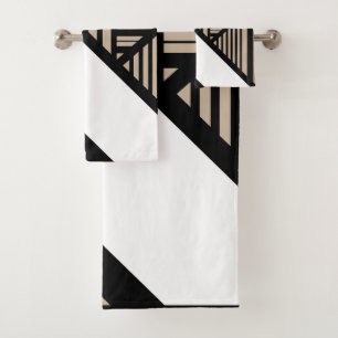 Triangle Stripes - Taupe, Black and White Bath Towel Set