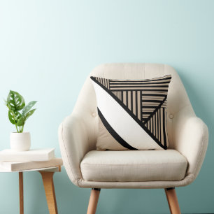 Triangle Stripes - Taupe, Black and White  Cushion