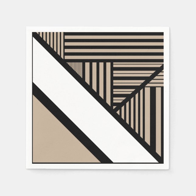 Triangle Stripes - Taupe, Black and White Napkin (Front)