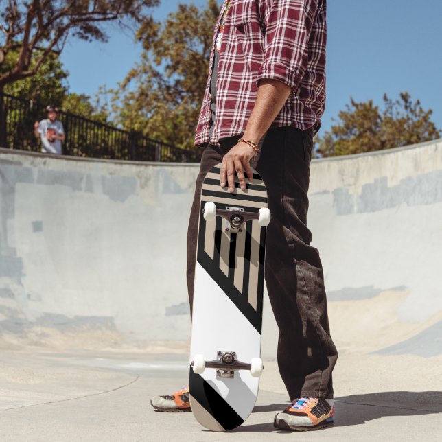 Triangle Stripes - Taupe, Black and White Skateboard (Outdoor 2)