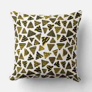 Triangles 240121 - Black and Amber on White Cushion