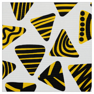 Triangles 240121 - Black and Amber on White Fabric