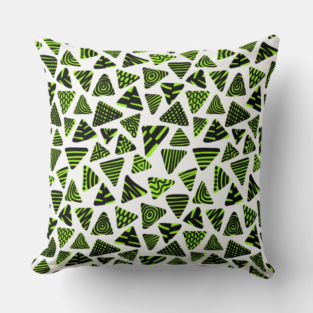 Triangles 240121 - Black and Chartreuse Grn on Wt Cushion (Front)