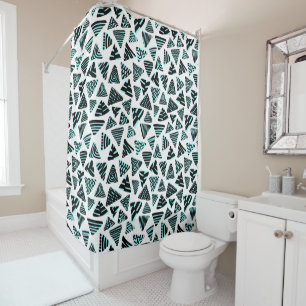 Triangles 240121 - Black and Ice Blue on White Shower Curtain