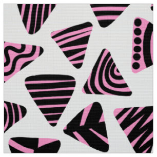 Triangles 240121 - Black and Pink on White Fabric