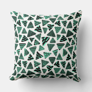 Triangles 240121 - Black and Turquoise on White Cushion
