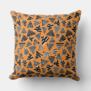 Triangles 240121 - Black and White on Orange Cushion